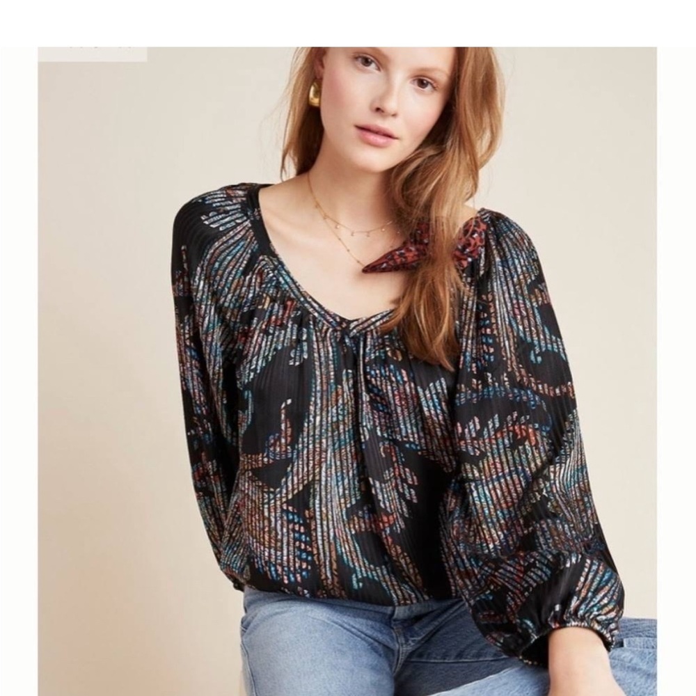 Anthropologie Maeve Madeira Burnout Satin Pleated Blouse